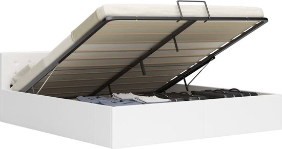 vidaXL Cadre de lit hydraulique simili cuir Blanc 160x200 cm - Cadre de lit - Encadrements de lit - Lit - Lits