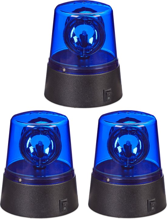 Feu clignotant Relaxdays LED - lot de 3 - feu clignotant de police - fête - alimenté par batterie - bleu