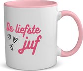 Akyol - de liefste juf koffiemok - theemok - roze - Juf - voor de liefste juf - juf - verjaardagscadeau - verjaardag - cadeau - afscheidscadeau - geschenk - leuke cadeau - kado - gift - juffendag - 350 ML inhoud