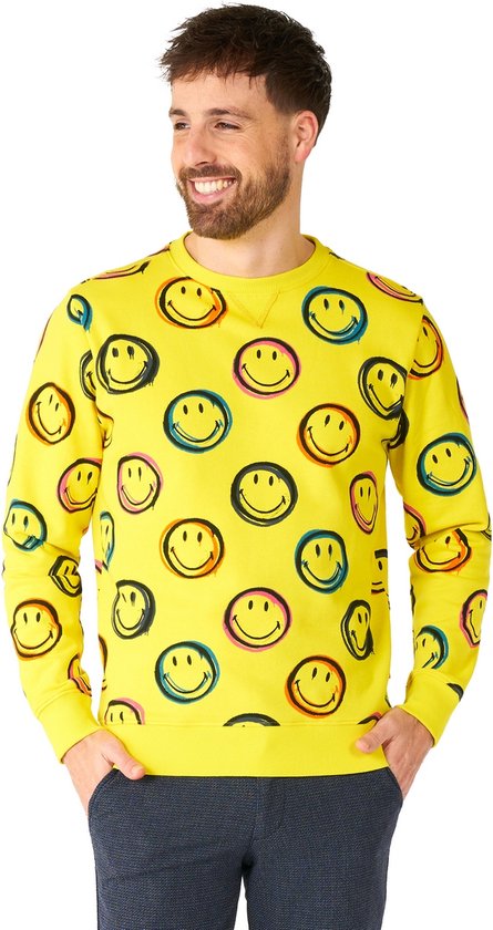 OppoSuits Smiley™ Smudge - Heren Sweater - Smiley Trui - Geel - Maat: