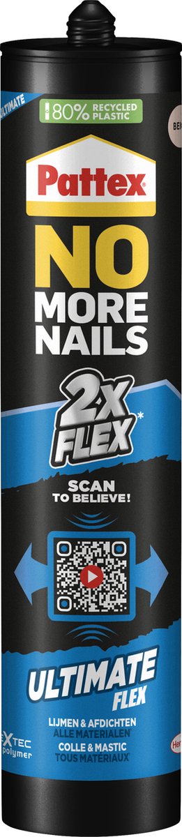 Pattex No More Nails Flex Beige 390 g Bouwkit | Montagekit voor Flexibel Gebruik | Trap & Houtwerken Binnenhuis.
