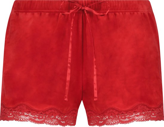 Hunkemöller Dames Nachtmode Shorts Velours Lace - Rood - maat S
