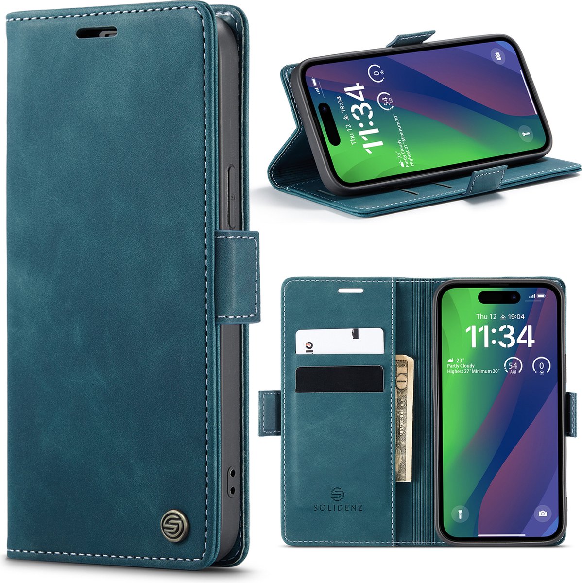 Solidenz Hoesje - Geschikt voor iPhone 15 - Urban Book - Blauw