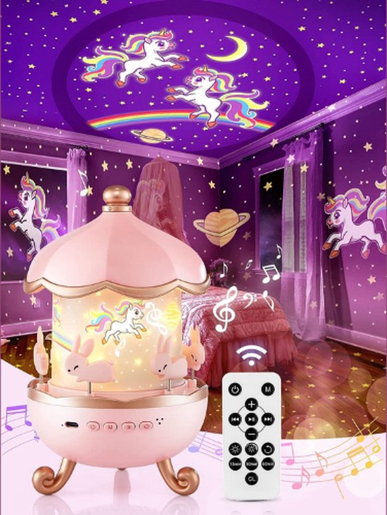 Projecteur d'étoiles - Veilleuse Kinder - Télécommande - Lampe projecteur - Avec musique calme/minuterie - Rose