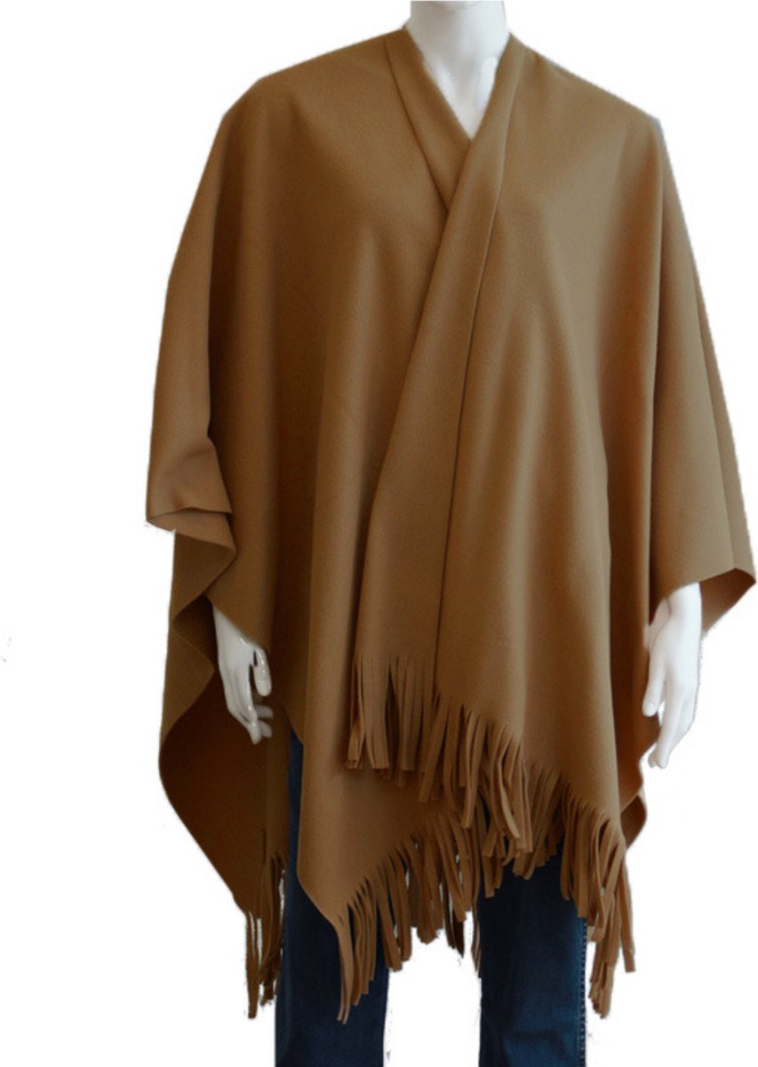 Luxe omslagdoek/poncho - bruin - 180 x 140 cm - fleece - Dameskleding accessoires