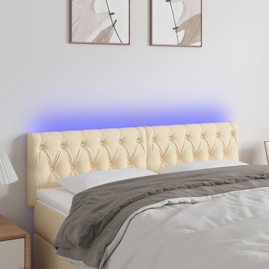 The Living Store Hoofdeind LED-Crème 160x7x78/88 cm - Verstelbaar - Duurzaam - Comfortabel - Snijdbare LED-strip - IP65