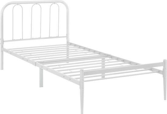 Stalen Bed Marybelle - Bedframe - Met bedbodem - 90x200 cm - Wit - Modern design