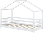 Kinderbed Rolando - Huisbed - Met valbeveiliging - 90x200 - Wit - Grenen - Voor meisjes - Voor jongens - Voor kinderen