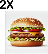 BWK Textiele Placemat - Perfecte Hamburger op Lichte Achtergrond - Set van 2 Placemats - 40x40 cm - Polyester Stof - Afneembaar
