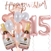 15 Jaar Verjaardag Cijferballon 15 - Feestpakket Snoes Ballonnen Pop The Bottles - Rose White Versiering