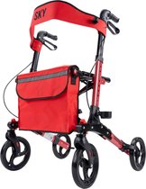 Sky - Lichtgewicht rollator - Special Edition Rood - Dubbel opvouwbaar - Met stokhouder, tas en rugband