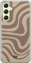 Hoesje geschikt voor Samsung Galaxy A54 - Brown Abstract Waves - Geometrisch patroon - Bruin - Soft Case Telefoonhoesje - TPU Back Cover - Casevibes