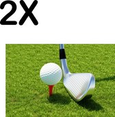 BWK Textiele Placemat - Golfbal en Golfclub op het Gras - Set van 2 Placemats - 45x30 cm - Polyester Stof - Afneembaar