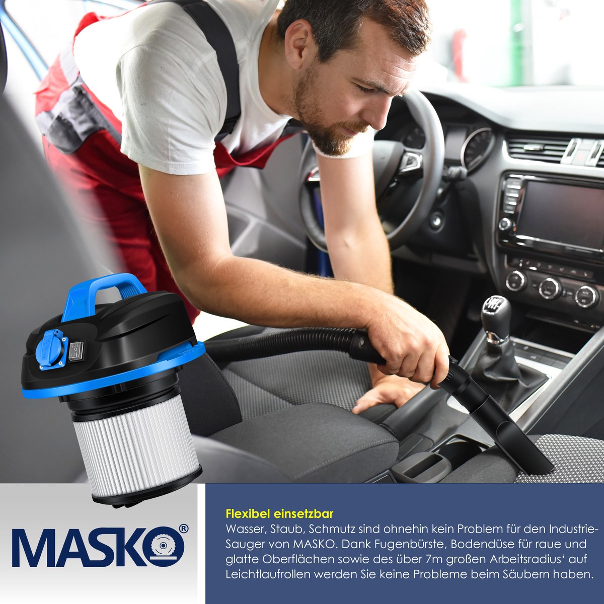 MASKO® Alleszuiger Nat- en Droogzuiger 1800W + stopcontact, Blaasfunctie, Droog- & natzuigen | Industriële stofzuiger vuilreservoir 30L Bouwstofzuiger - Blauw – foto 6