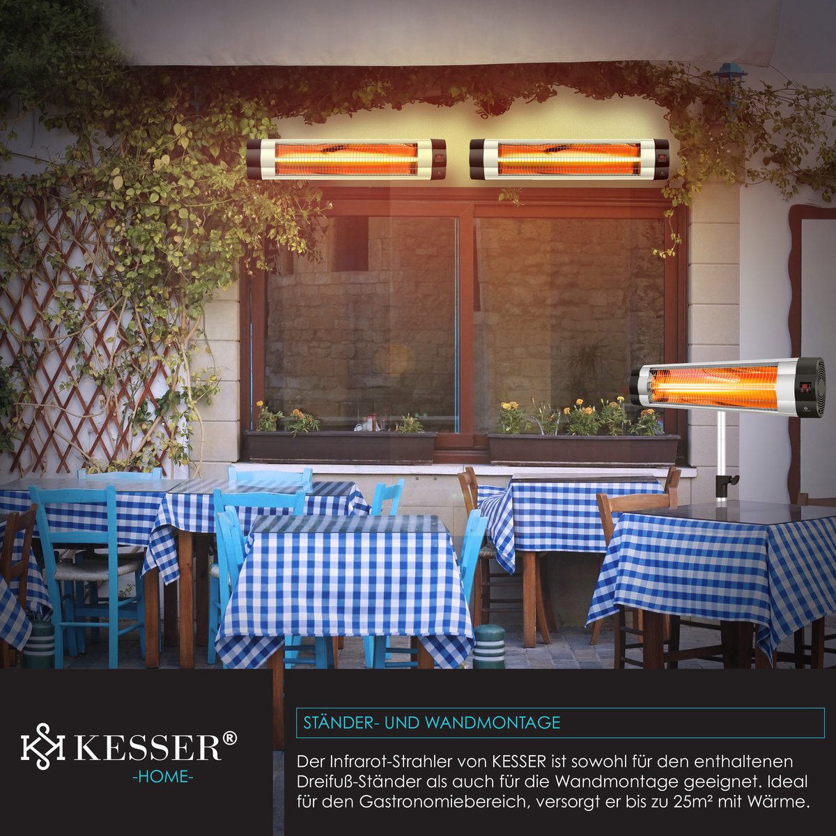 KESSER Terrasverwarmer Elektrisch 2500 W Staand - Infrarood Heater voor Buiten, In Hoogte Verstelbaar, met Afstandsbediening en Beschermhoes - Zilver – foto 3