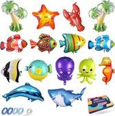 Fissaly 15 Pièces Ballons en Folie Animaux Marins de l'Océan - Décoration de Fête - Décoration d'Anniversaire sur le Thème de la Mer - Inclus Poissons, Requins, Dauphins & Plus
