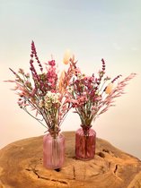 Droogbloemen boeket "Dani's Wish" - set van 2 stuks (roze- & rode vaasje met bloemen) | 20 - 25 cm | Prachtig droogbloemen boeket | Het ultieme cadeau