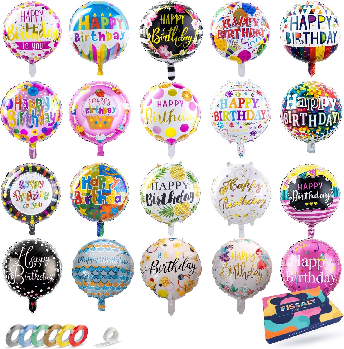 Fissaly 20 Stuks Happy Birthday Verjaardag Folie Ballonnen – Feest Decoratie Versiering – Helium - Fissaly
