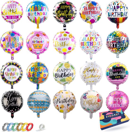 Fissaly 20 Stuks Happy Birthday Verjaardag Folie Ballonnen – Feest Decoratie Versiering – Helium