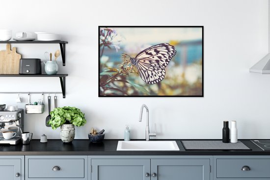 Fotolijst incl. Poster - Vlinder - Bloemen - Lente - 90x60 cm - Posterlijst