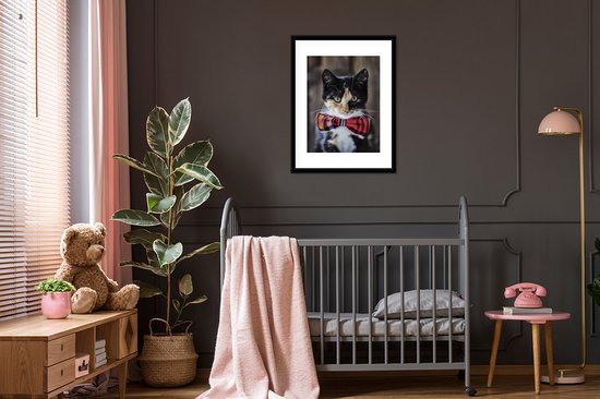 Cadre photo avec poster - Chaton - Noeud - Rouge - Filles - Enfants - Garçons - Enfant - 60x80 cm - Cadre poster