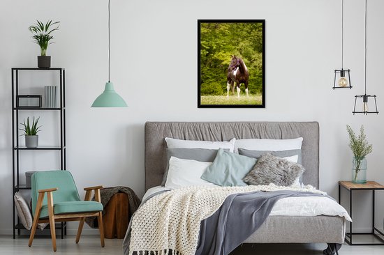 Cheval tacheté devant quelques arbres Cadre photo noir sans passe-partout