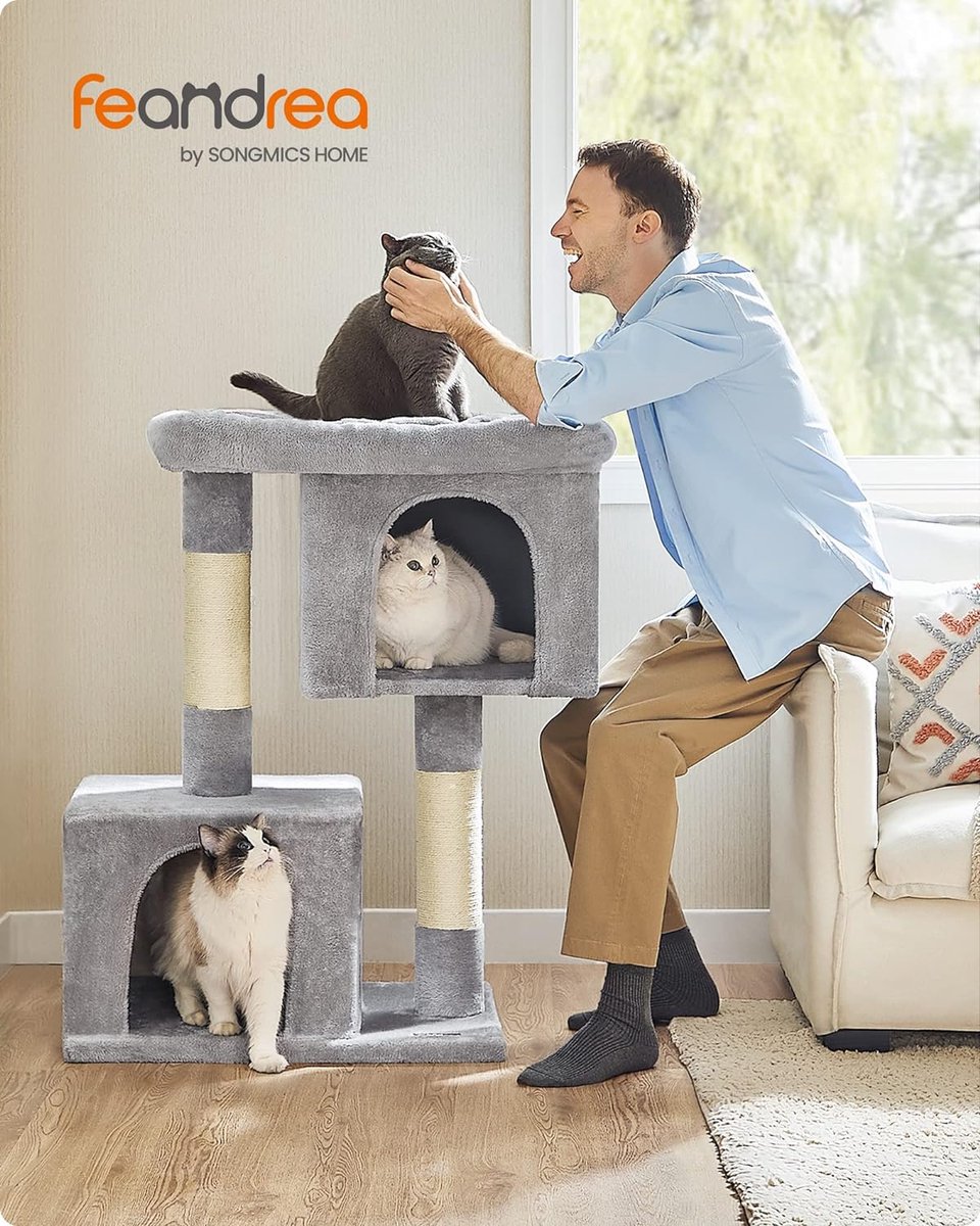 Kattenhuis - Met 2 grotten - Voor middelgrote katten - Grijs