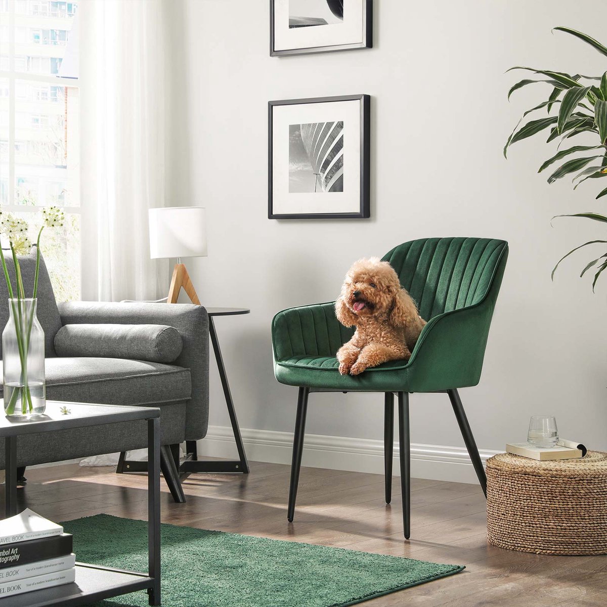 Eetkamerstoelen - Met fluwelen bekleding - Set van 6 - Modern - stalen poten - Groen