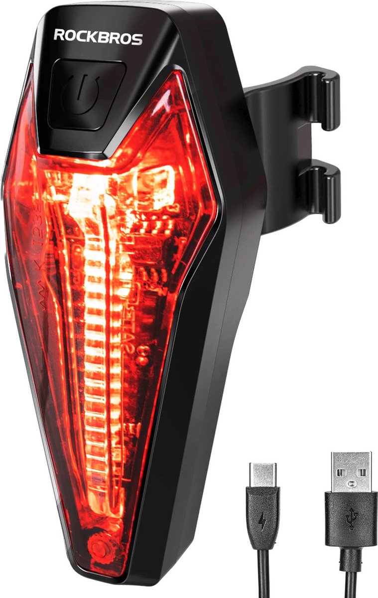 ROCKBROS Fietslamp - Fiets Achterlicht LED Oplaadbare Batterij - IPX5 Waterdicht - Zwart