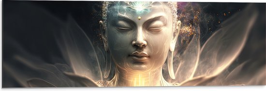 Dibond - Buddha - Licht - Kleuren - 90x30 cm Foto op Aluminium (Wanddecoratie van metaal)
