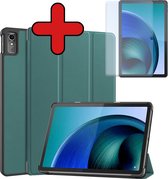 Hoes Geschikt voor Lenovo Tab M10 5G Hoes Book Case Hoesje Trifold Cover Met Screenprotector - Hoesje Geschikt voor Lenovo Tab M10 5G Hoesje Bookcase - Donkergroen