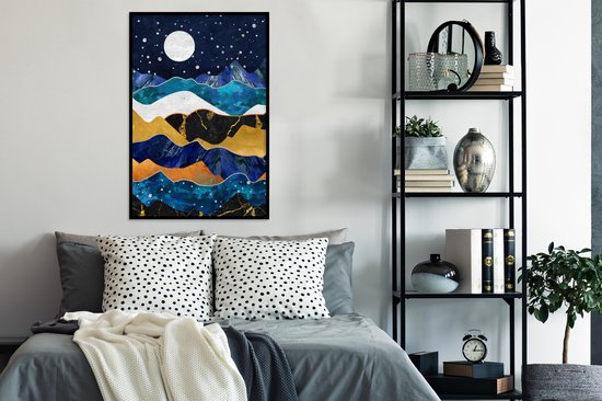 Cadre photo avec affiche - Nuit - Or - Marbre - Abstrait - Paysage - Berg - 60x90 cm - Cadre pour affiche