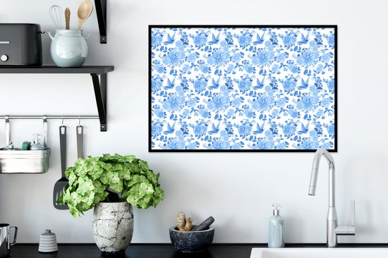 Cadre photo avec affiche - Fleurs - Roses - Blauw - Motifs - 60x40 cm - Cadre pour affiche