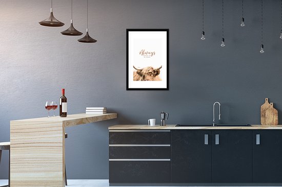 Poster in lijst - Fotolijst 40x60 cm - Posters - Schotse hooglander - Spreuken - Wit - Posterlijst zwart - Decoratie - Wanddecoratie woonkamer - Muurdecoratie slaapkamer
