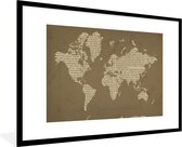 Wereldkaart du journal couleur sable sur fond marron 120x80 cm