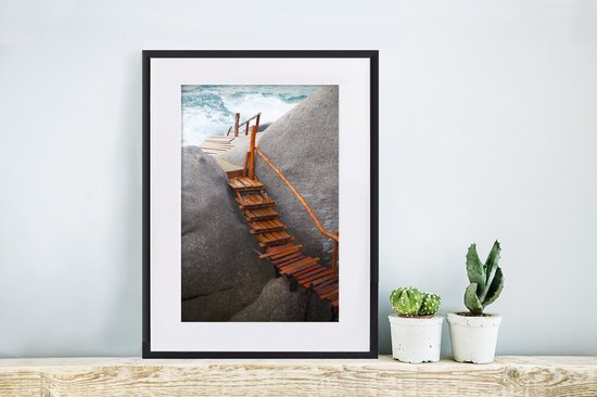 Photo en cadre - Jetty entre les rochers Ko Tao Thaïlande cadre photo noir avec passe-partout blanc petit 30x40 cm - Affiche sous cadre (Décoration murale salon / chambre)