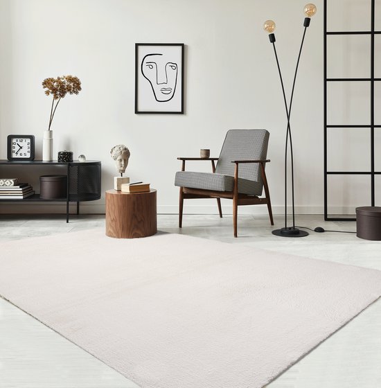 the carpet RELAX – Extra Zacht & Wasbaar Vloerkleed tot 30°C met Antislip Onderzijde – Fluweelachtige Structuur – Voor Slaapkamer of Woonkamer – Crème, 60 x 110 cm