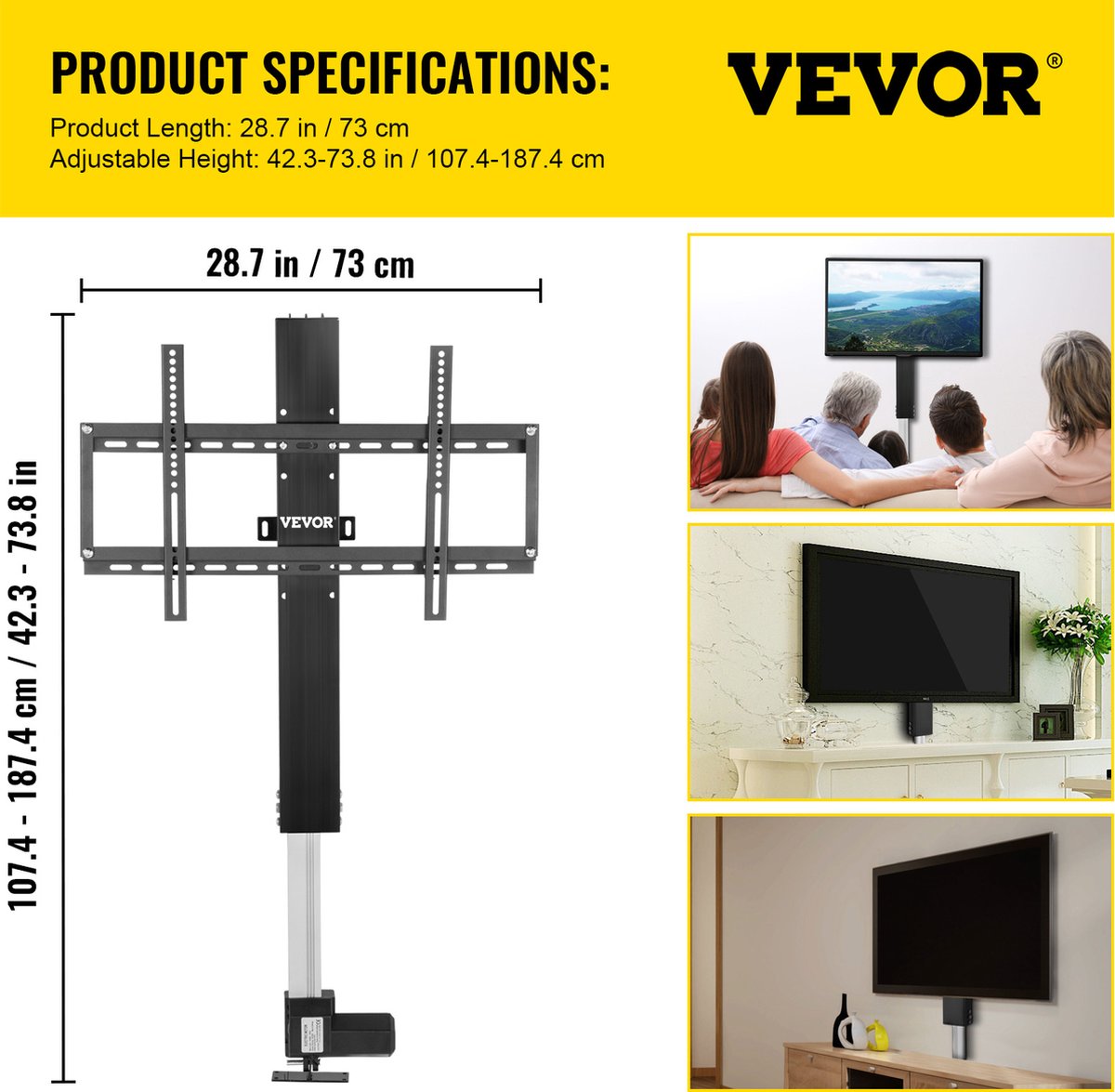 VEVOR Support TV motorisé avec télécommande 28-50 Rotation réglable à 120  degrés 