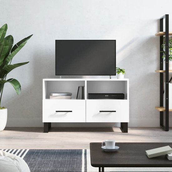 The Living Store Televisiekast - Trendy - Stijlvolle TV-meubel - 80 x 36 x 50 cm - Hoogglans wit