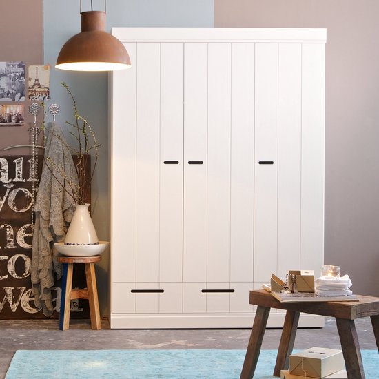 WOOOD Connect Kledingkast 3-Deurs met Lade - Grenen - Wit - 195x140x53