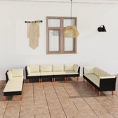 The Living Store Loungeset Tuin - Zwart - PE-rattan - Stalen frame - Eucalyptushout poten