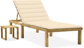 The Living Store loungeset - houten ligbed met kussen en tafel - verstelbare rugleuning - geïmpregneerd grenenhout - 200x70cm