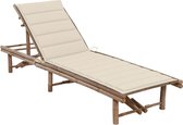 The Living Store Bamboe Ligbed - Tuinbed - 200x65x(30-87) cm - Verstelbare Rugleuning - Crème Kussen