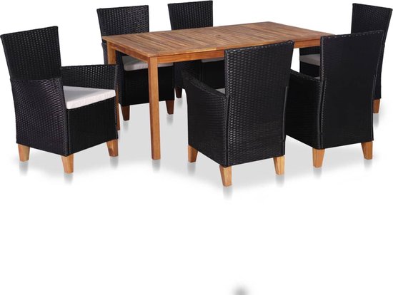 The Living Store Eetset Acaciahout - Tuintafel en 6 stoelen met kussens