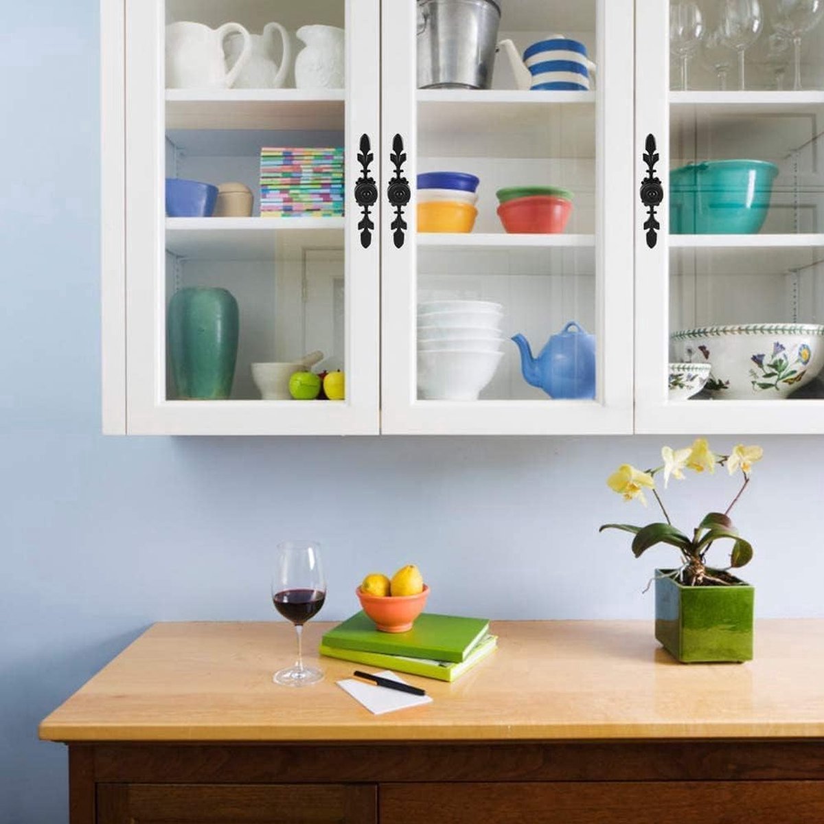 Stunq® Set van 4 vintage stijl trekhandgreep deurknop achterplaat voor huismeubilair ladekast dressoir kledingkast kast kast met schroef (zwart)