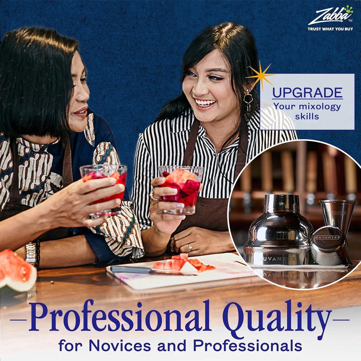 Stunq® cocktailshaker-set - Premium Bar Kit met gratis maatbeker + brochure met cocktailrecepten [in het Engels] + professionele roestvrij stalen cocktailshaker met een inhoud van 0,7 l + Martini-shaker + mixer met zeef