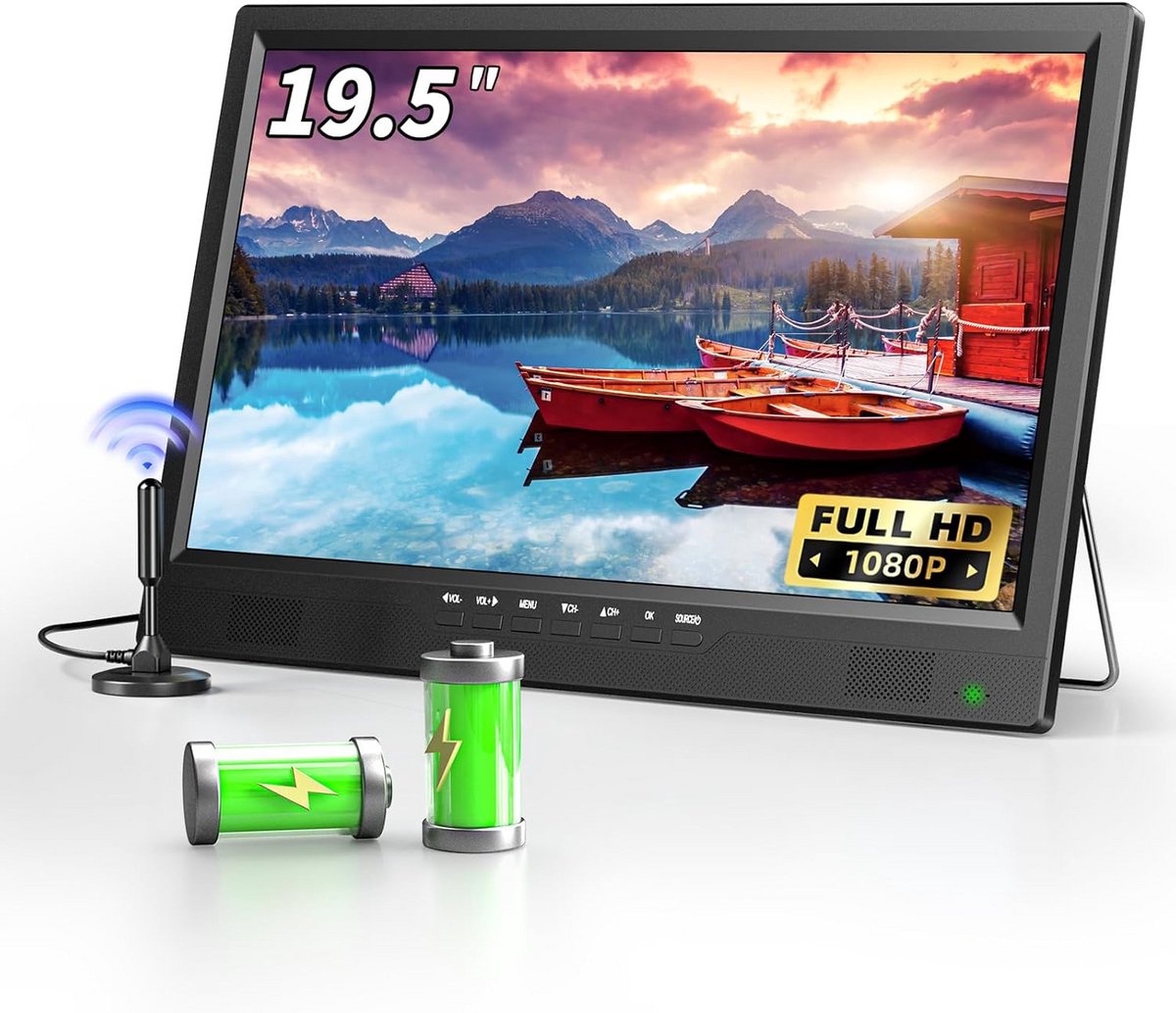 Draagbare 19 Inch Full HD Televisie met Accu en Antenne - Ideaal voor Camper en Buiten