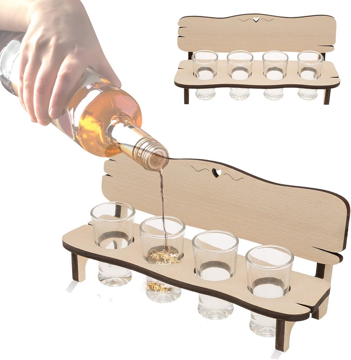 Rustieke Houten Drankplank met 4 Shots Glazen - Serveerplank voor Borrelshots