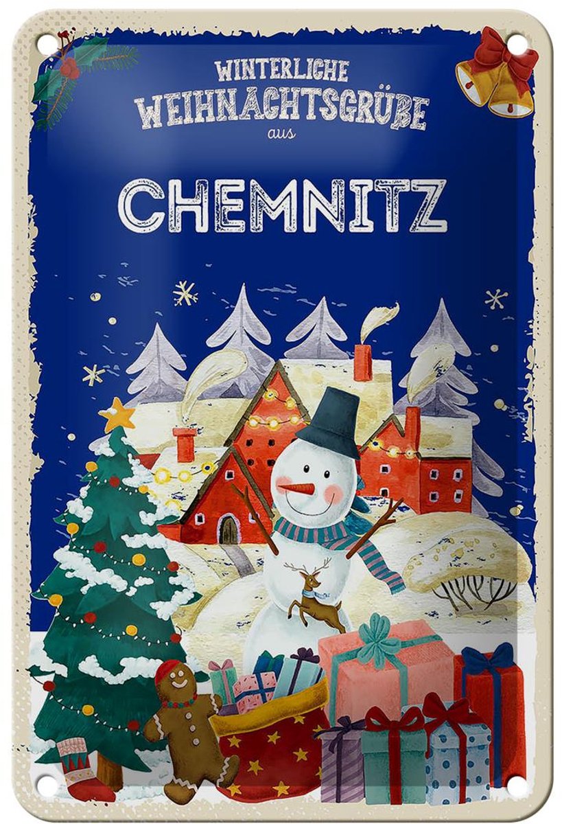 Blechschild Weihnachtsgrüße CHEMNITZ Geschenk Dekoration 12x18cm
