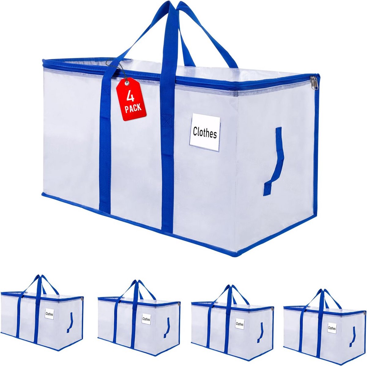 4-Pack Extra Grote Verhuiszakken 105L, Heavy Duty Opbergzakken voor Verhuizen en Opslag